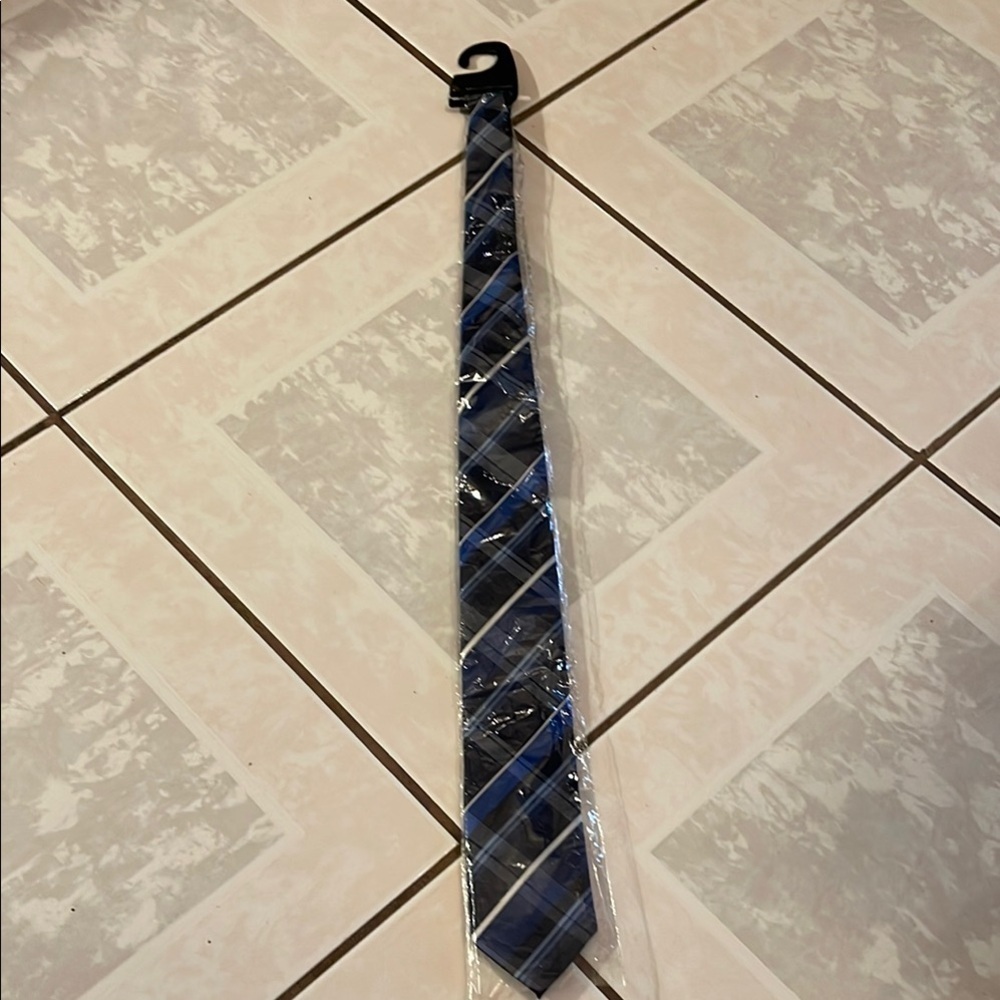 Blue and Black Striped Necktie with Silky Texture